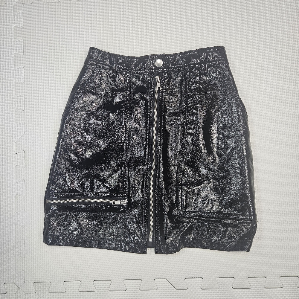 Silence + Noise Black Glossy Pencil Skirt